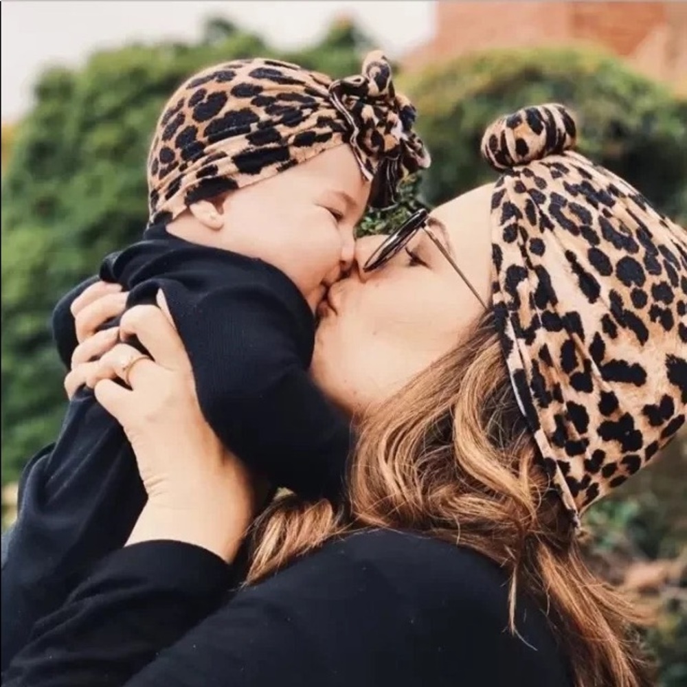 2pcs Mommy & Me Turban head wrap set leopard print